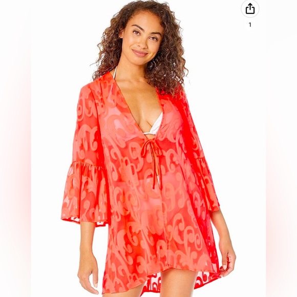 Lilly Pulitzer Other - Lilly Pulitzer Motley Cover-Up In Spicy Coral Poly Crepe Swirl Clip | L